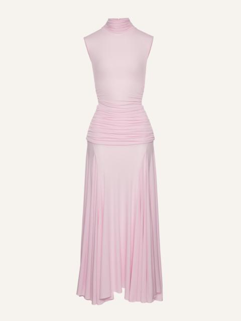 High-neck cupro midi dress in pink