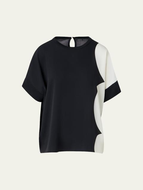 Silk-Front Short-Sleeve Sweater