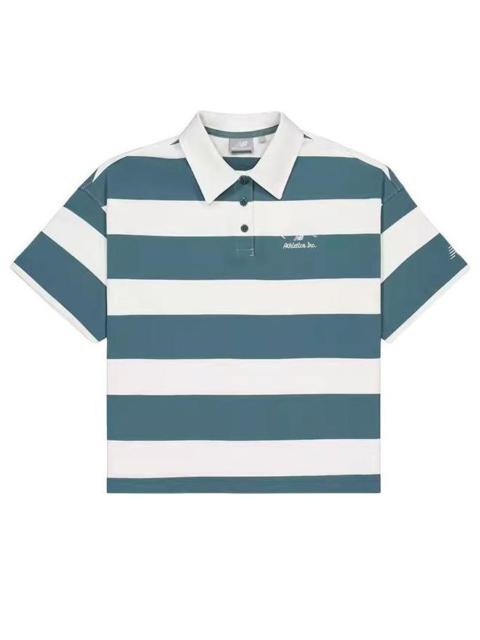 (WMNS) New Balance Striped Polo Shirt 'Green' NFE22412-GRN