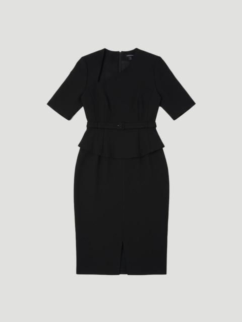 Petite Structured Crepe Forever Asymmetric Neck Belted Pencil Midi Dress