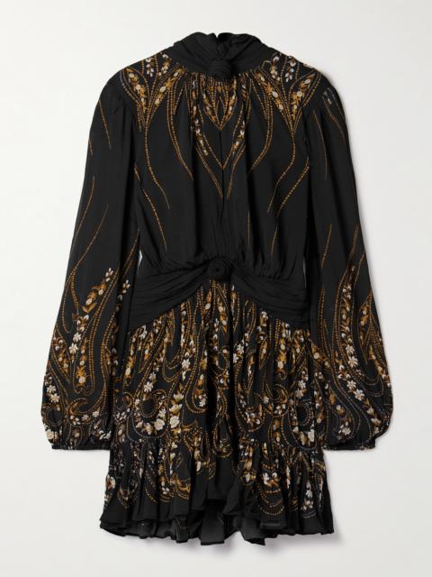 Tie-neck Floral-print Georgette Mini Dress