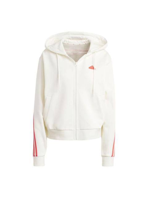 (WMNS) adidas Future Icons 3-Stripes Full Zip Hoodie 'White Bright Red' IS3679