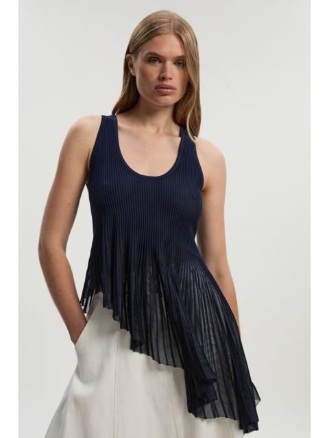 Viscose Blend Sleeveless Knitted Asymmetric Hem Top With Sparkle Sheer Detail