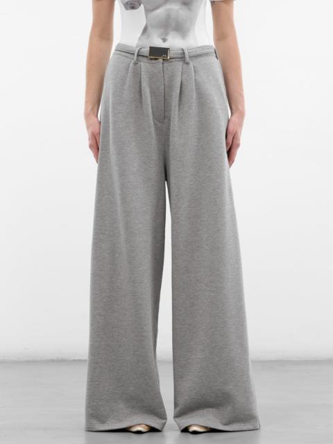 Gray Cotton Belted Pleated Sweatpants