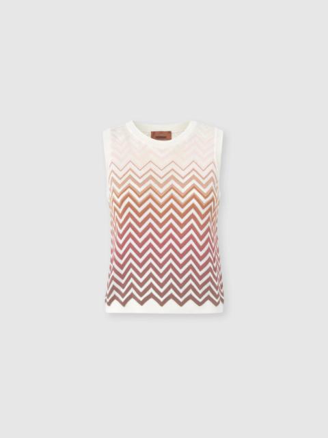 Chevron Dégradé Cotton and Viscose Sleeveless Top