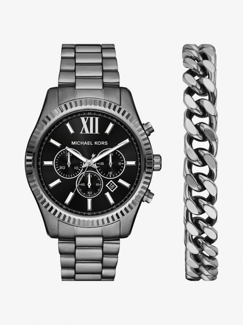 Oversized Lexington Gunmetal Watch and Bracelet Gift Set
