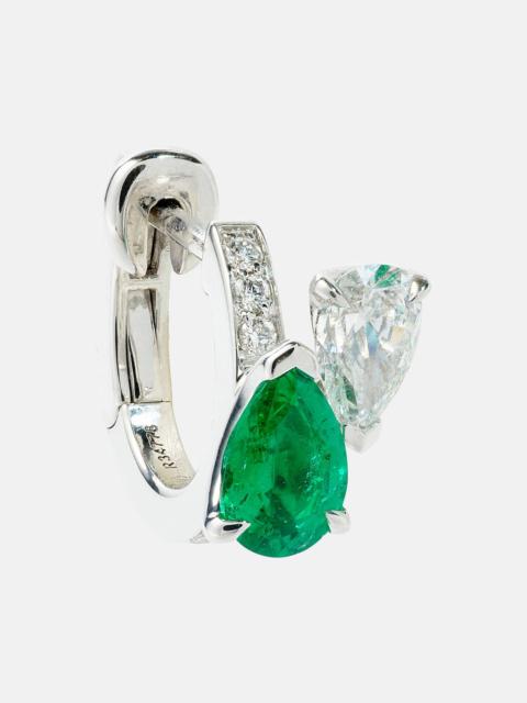 Serti sur Vide 18kt white gold single earring with diamonds and emerald