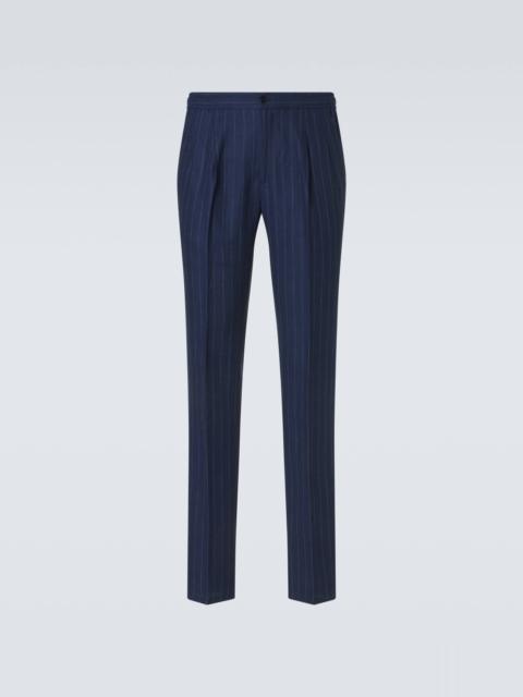 Pinstripe wool and linen straight pants