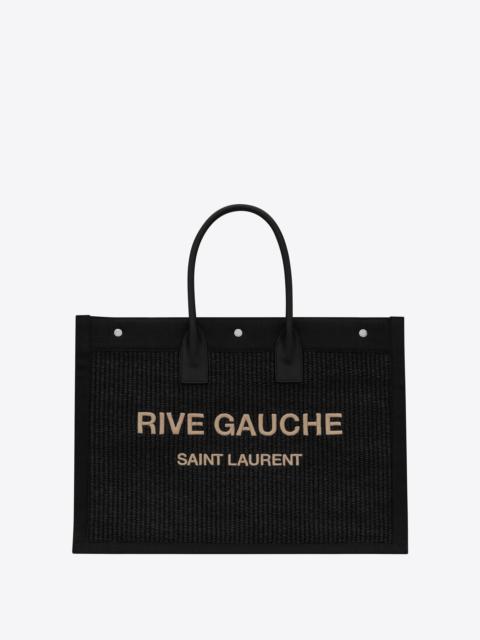 rive gauche large tote bag in embroidered raffia and leather