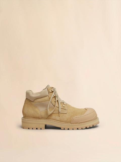 BEIGE SUEDE PATCHY COMBAT BOOT