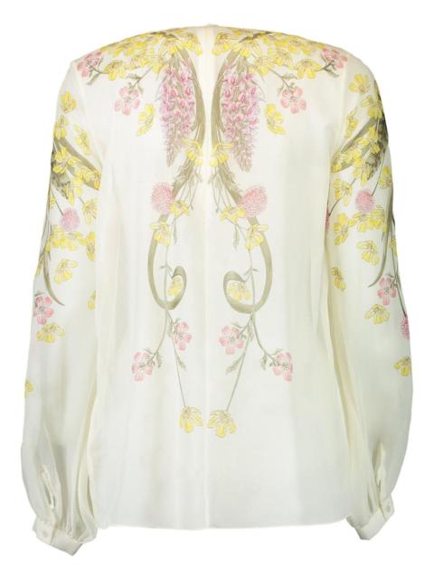 floral-print pleated blouse