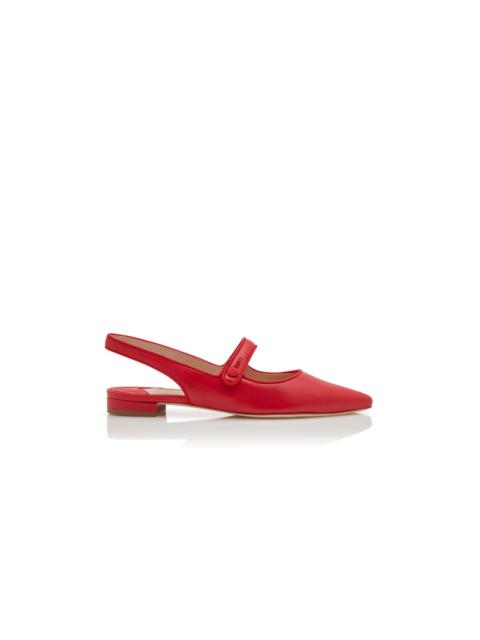 Red Nappa Leather Slingback Flat Pumps