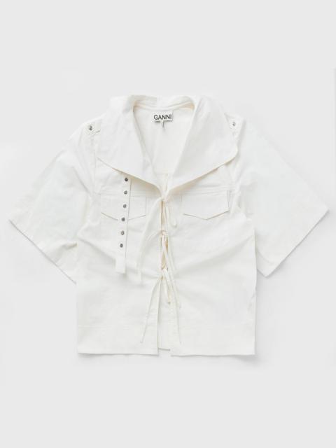 Stretch Cotton Cowl Neck Blouse