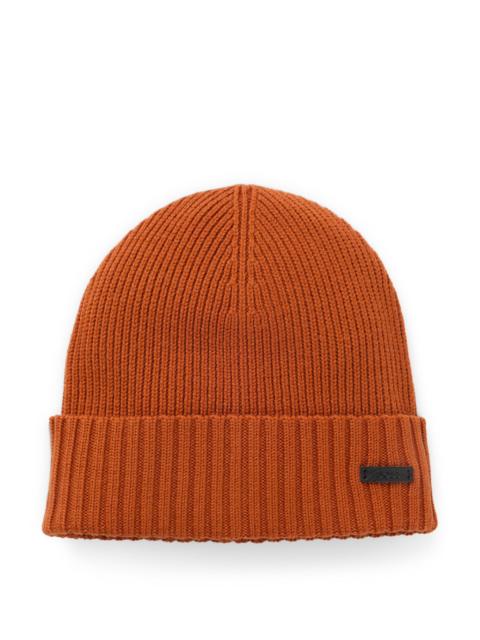 BEANIE HAT IN VIRGIN WOOL WITH LOGO PLAQUE