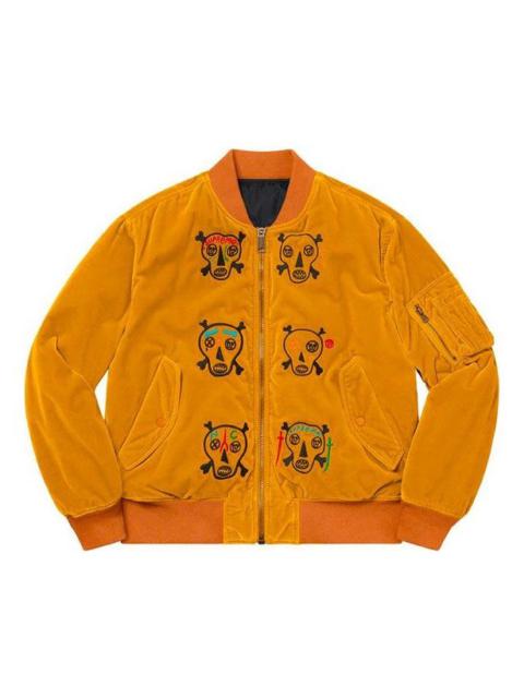 Supreme Clayton Patterson Skulls Velvet MA-1 Jacket 'Yellow White Black Red' SUP-SS21-601