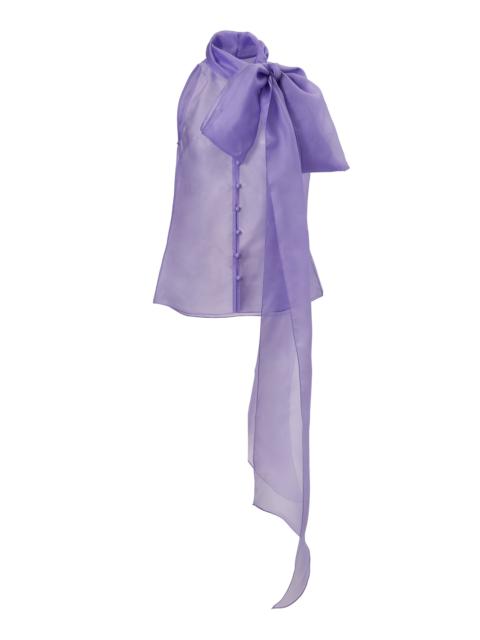 Scarf-Collared Crepe Silk Organza Top purple