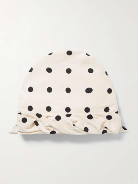 Polka-dot silk head scarf White