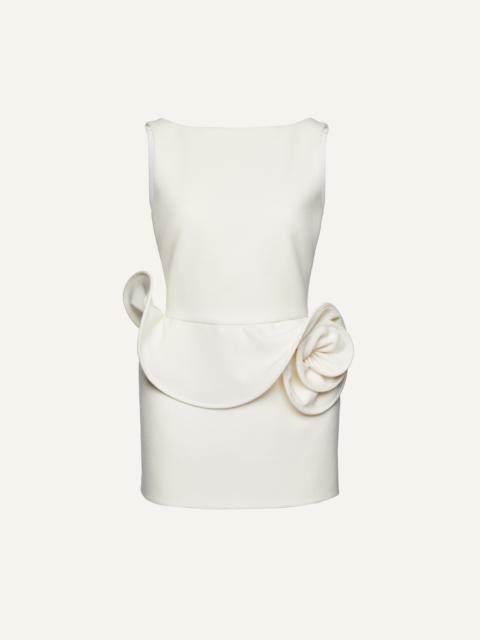 Floral appliqué sheath dress in cream