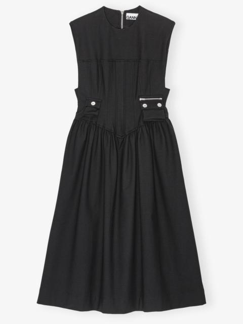 BLACK HEAVY COTTON CORSET MIDI DRESS