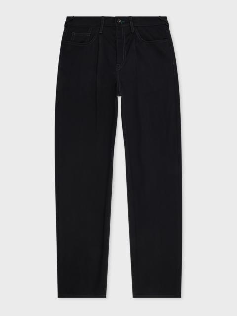 Black Herringbone-Twill Stretch Cotton Pleat-Front Jeans
