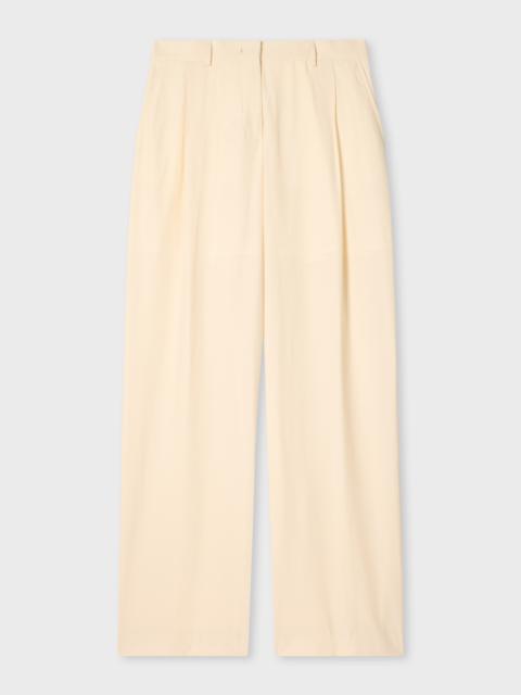 Women's Ecru Cotton Wide-Leg Trousers