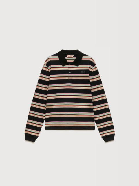 BLACK AND LIGHT GREEN STRIPED COTTON POLO SHIRT