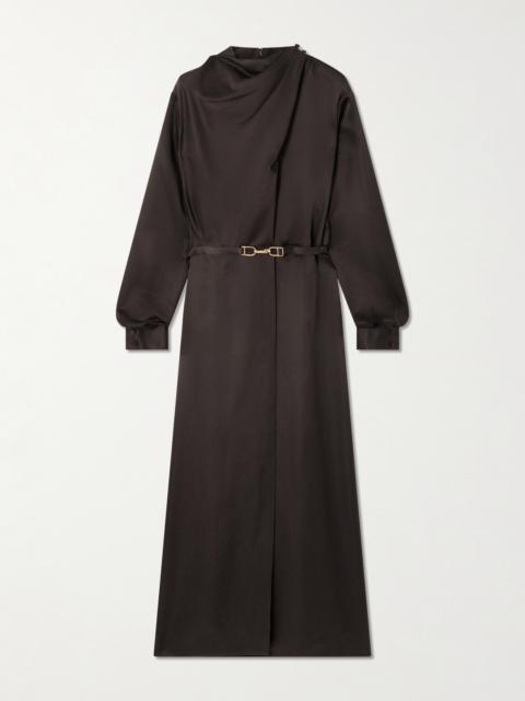 Josef Belted Draped Silk Satin-crepe Midi Dress