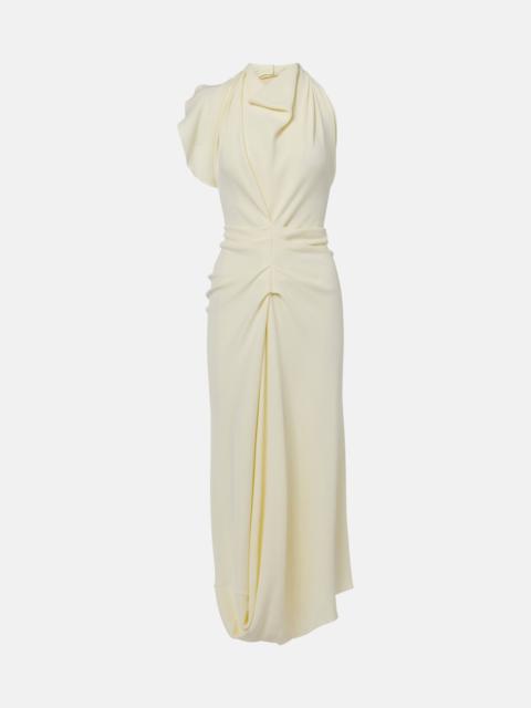 Gathered satin crepe midi dress