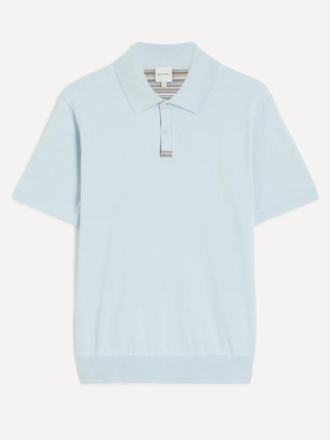Blue Knitted Signature Stripe Trim Polo Shirt