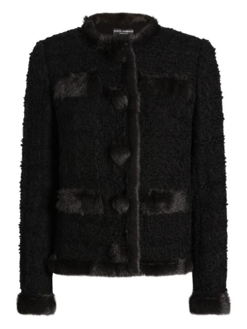 fur-trimmed tweed jacket