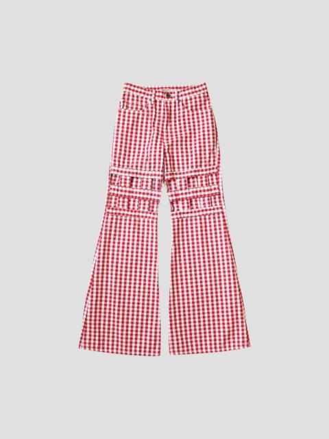 CANVAS GINGHAM CHECK 5P WINDOWPANE FLARE PANTS LADIES