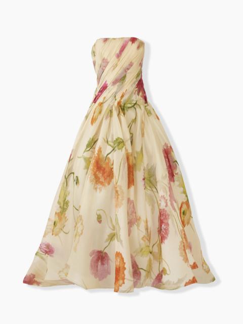Poppy-Print Organza High-Low Gown