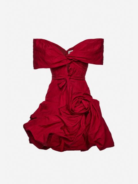 Draped shawl-collar midi dress in red