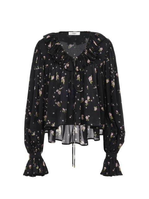 MAXI GATHERED RUFFLE TOP IN SILK CHARMEUSE