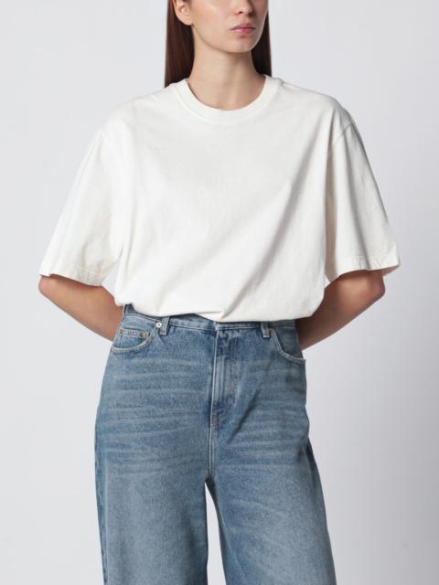 White T-shirt with reverse lettering logo on the back