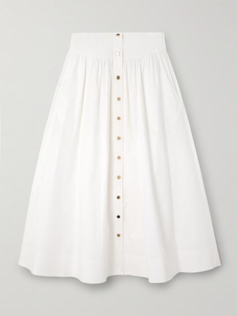 Gathered Cotton-blend Poplin Midi Skirt