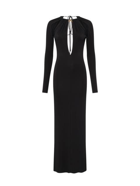 DRAPED JERSEY LS LONG DRESS