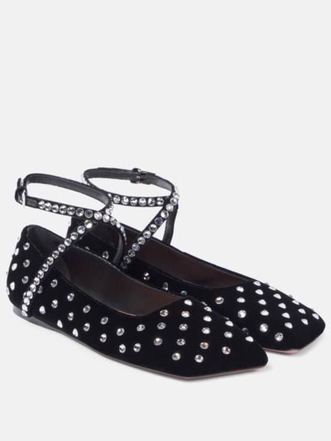 Ane Crystal lace-up velvet ballet flats