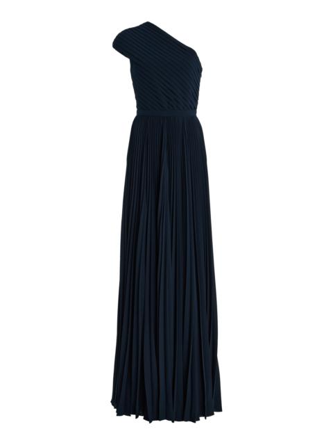 One-Shoulder Pleated Georgette Gown blue