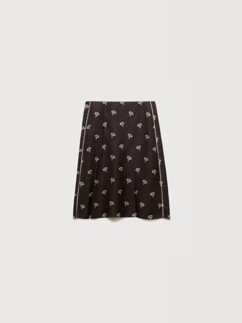 BROWN SILK TWILL MIDI SKIRT WITH FLORAL PRINT