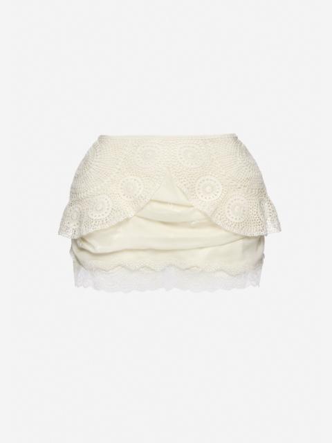 Layered crochet mini skirt in white