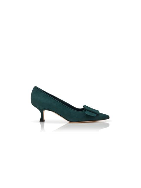 Dark Green Suede Buckle Detail Pumps