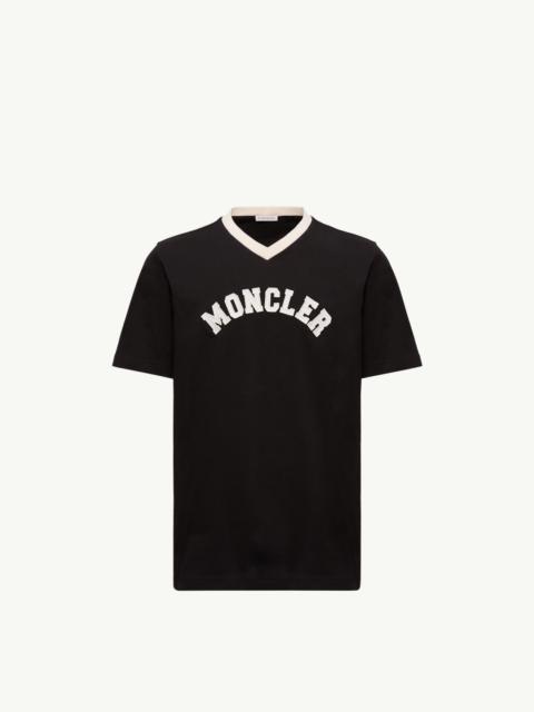 Embroidered Logo Cotton Piquet V-Neck T-Shirt