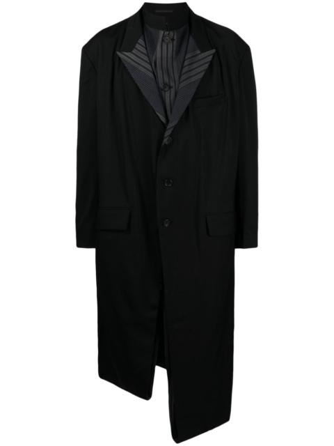 asymmetric striped-lining wool coat