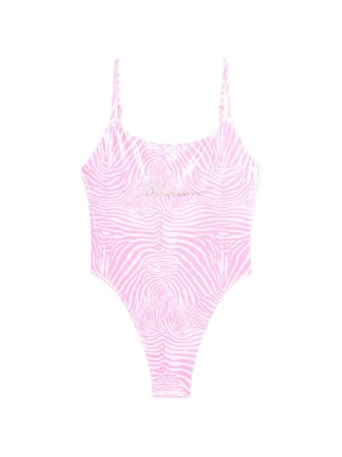 zebra-print swimsuit