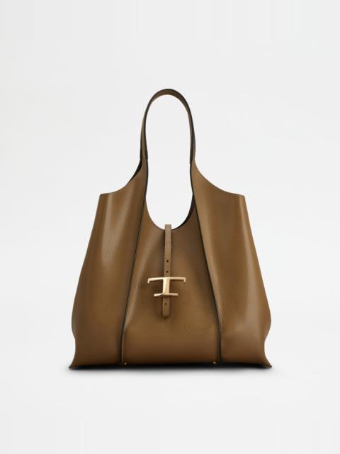 T TIMELESS SHOPPING BAG IN LEATHER MEDIUM - BROWN