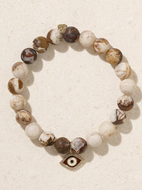 Small Coco 14-karat Gold, Wooden Opal, Enamel And Diamond Bracelet