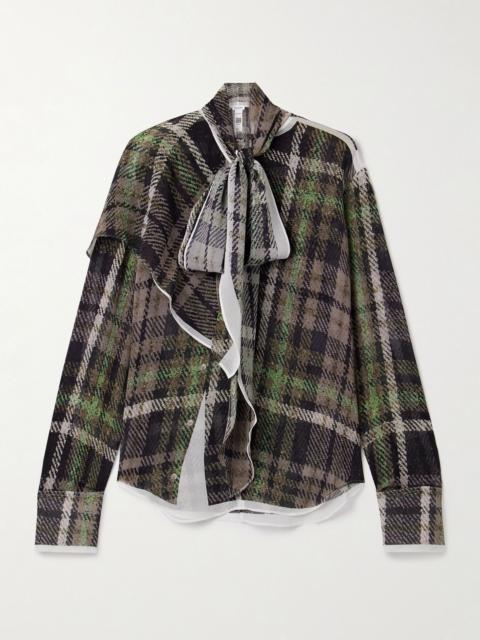 Tie-detailed draped printed silk crepe de chine blouse Multi