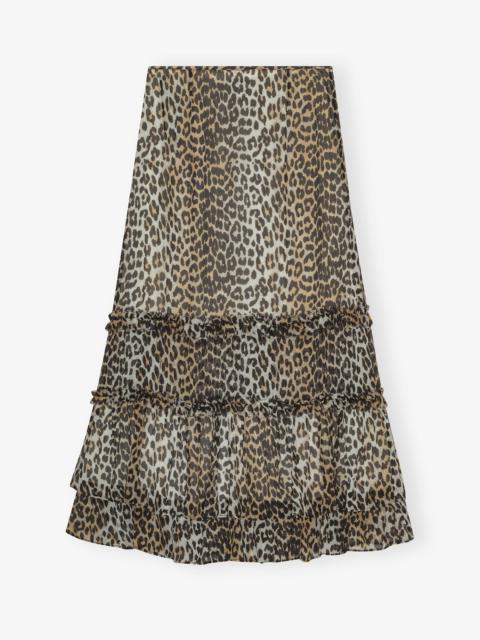 LEOPARD PRINT LONG CHIFFON RUFFLE SKIRT
