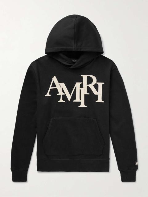 Staggered Leather-Trimmed Logo-Appliquéd Cotton-Jersey Hoodie